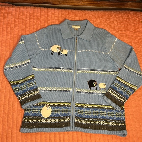 Vintage Allison Daley Fair Isle Black Sheep Knit Cardigan Sweater Full Zip sz 1X - Picture 15 of 16